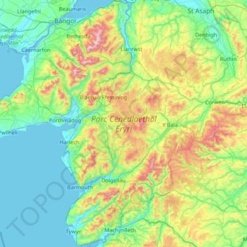 Carte topographique Parc national de Snowdonia, altitude, relief