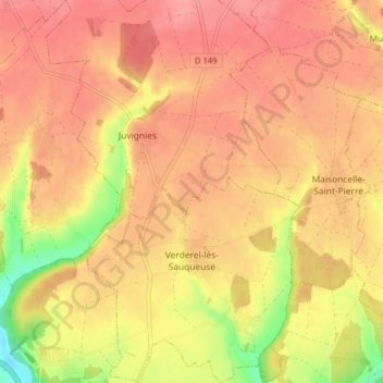 Carte topographique Verderel-lès-Sauqueuse, altitude, relief