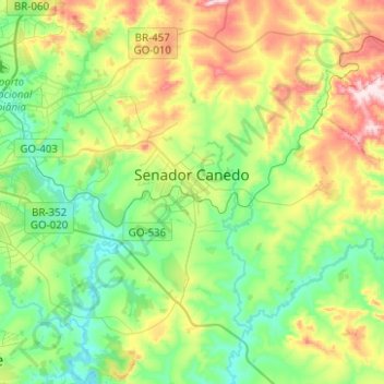 Carte topographique Senador Canedo, altitude, relief
