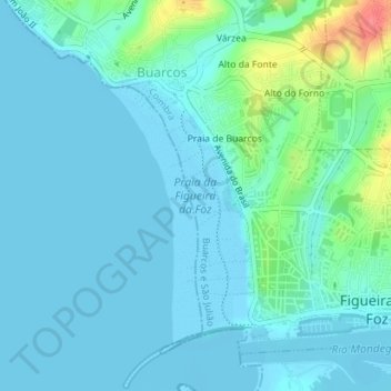 Carte topographique Praia da Figueira da Foz, altitude, relief