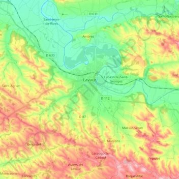 Carte topographique Lavaur, altitude, relief