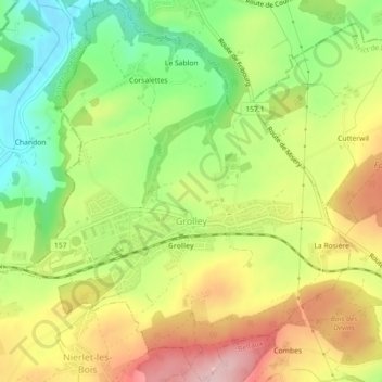 Carte topographique Grolley, altitude, relief