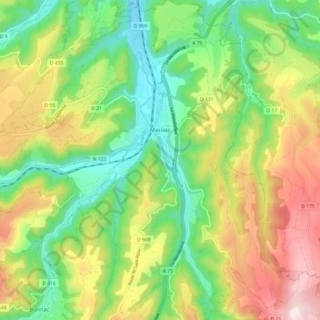 Carte topographique Massiac, altitude, relief