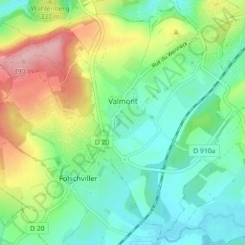 Carte topographique Valmont, altitude, relief