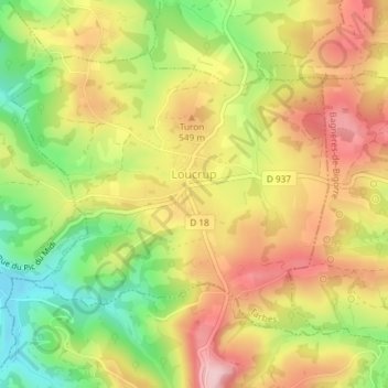 Carte topographique Loucrup, altitude, relief