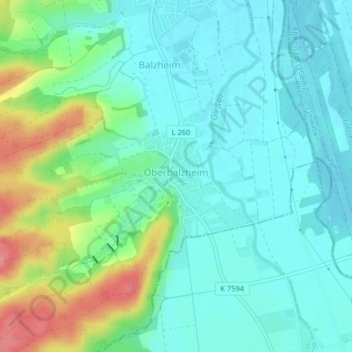 Carte topographique Oberbalzheim, altitude, relief