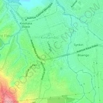 Carte topographique Kintambo, altitude, relief