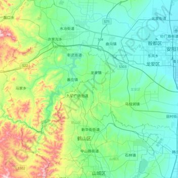 Carte topographique 龙安区, altitude, relief