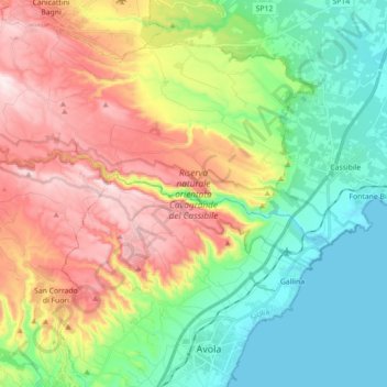 Carte topographique Riserva naturale orientata Cavagrande del Cassibile, altitude, relief