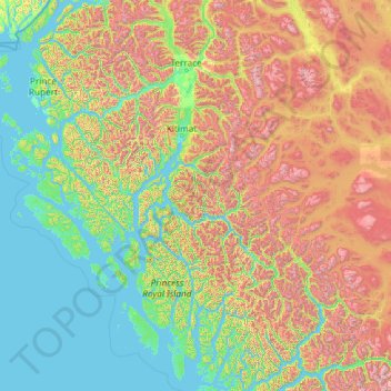 Carte topographique Area C (Butedale/Kitlope/Kitsumkalum), altitude, relief