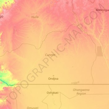 Carte topographique Kunene, altitude, relief