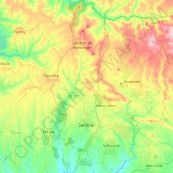 Carte topographique Sardoal, altitude, relief