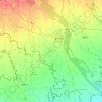 Carte topographique Jalpaiguri, altitude, relief