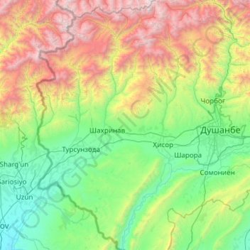 Carte topographique Ноҳияи Шаҳринав, altitude, relief