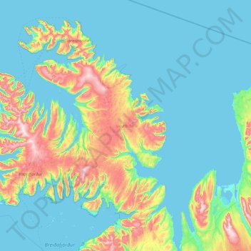 Carte topographique Vestfirðir, altitude, relief