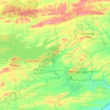 Carte topographique Garland County, altitude, relief