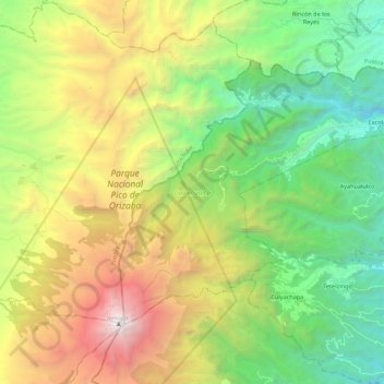 Carte topographique Calcahualco, altitude, relief