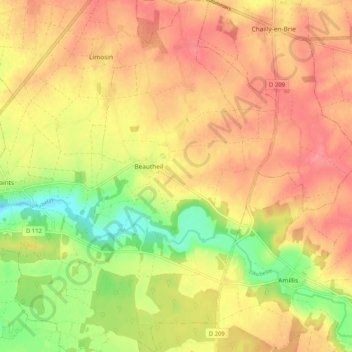 Carte topographique Beautheil, altitude, relief