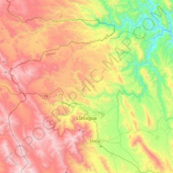 Carte topographique Llallagua, altitude, relief