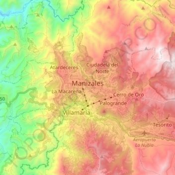 Carte topographique Manizales, altitude, relief