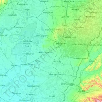 Carte topographique Komitat Hajdú-Bihar, altitude, relief