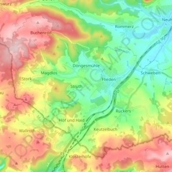 Carte topographique Flieden, altitude, relief