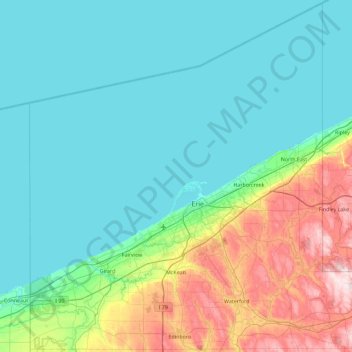 Carte topographique Erie County, altitude, relief