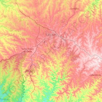 Carte topographique Cascavel, altitude, relief