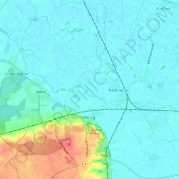 Carte topographique Werbig, altitude, relief