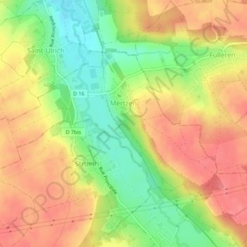 Carte topographique Mertzen, altitude, relief
