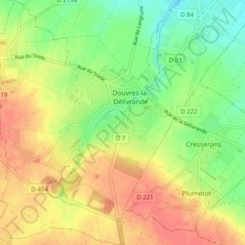 Carte topographique Douvres-la-Délivrande, altitude, relief