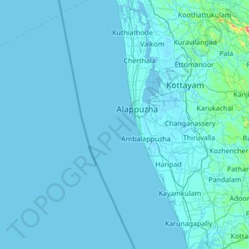 Carte topographique Alappuzha, altitude, relief