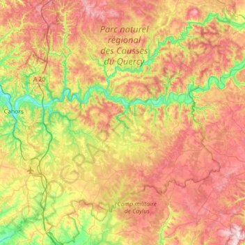 Carte topographique Réserve naturelle d'intérêt géologique du département du Lot, altitude, relief