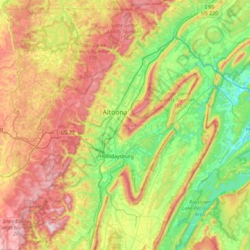 Carte topographique Blair County, altitude, relief