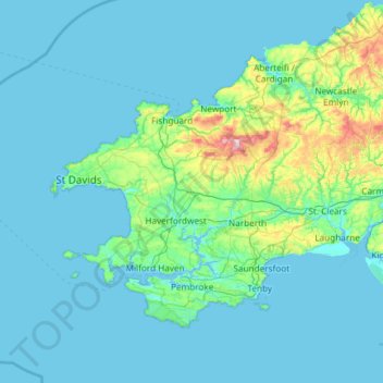Carte topographique Pembrokeshire, altitude, relief