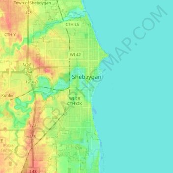 Carte topographique Sheboygan, altitude, relief