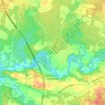 Carte topographique Saint-Cricq-Villeneuve, altitude, relief