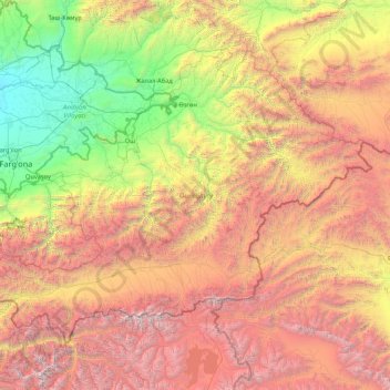 Carte topographique Province d'Och, altitude, relief