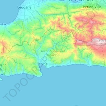 Carte topographique Arrondissement de Jacmel, altitude, relief