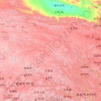 Carte topographique Yushu, altitude, relief