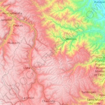 Carte topographique Huamalíes, altitude, relief