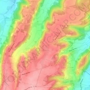 Carte topographique Lamayou, altitude, relief