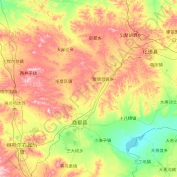 Carte topographique 商都县, altitude, relief