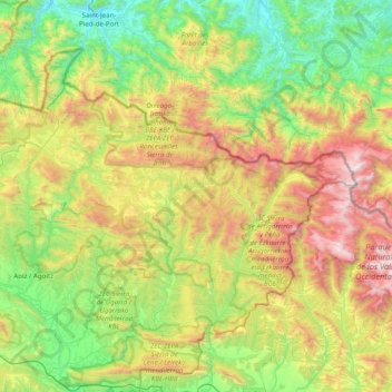 Carte topographique Pirinioak / Pirineo, altitude, relief