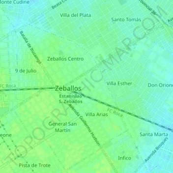 Carte topographique Zeballos, altitude, relief