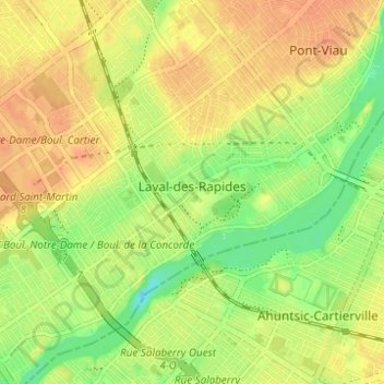 Carte topographique Laval-des-Rapides, altitude, relief