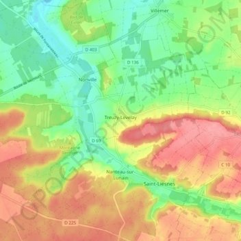 Carte topographique Treuzy-Levelay, altitude, relief