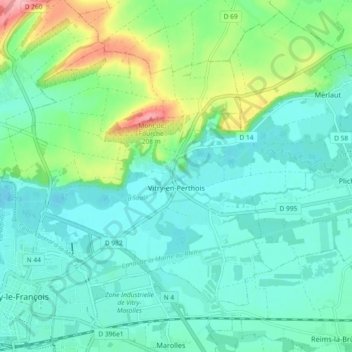Carte topographique Vitry-en-Perthois, altitude, relief