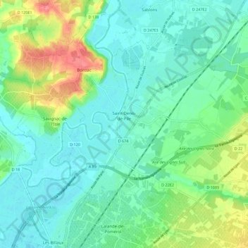 Carte topographique Saint-Denis-de-Pile, altitude, relief