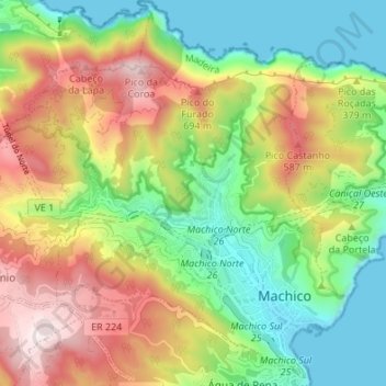 Carte topographique Machico, altitude, relief